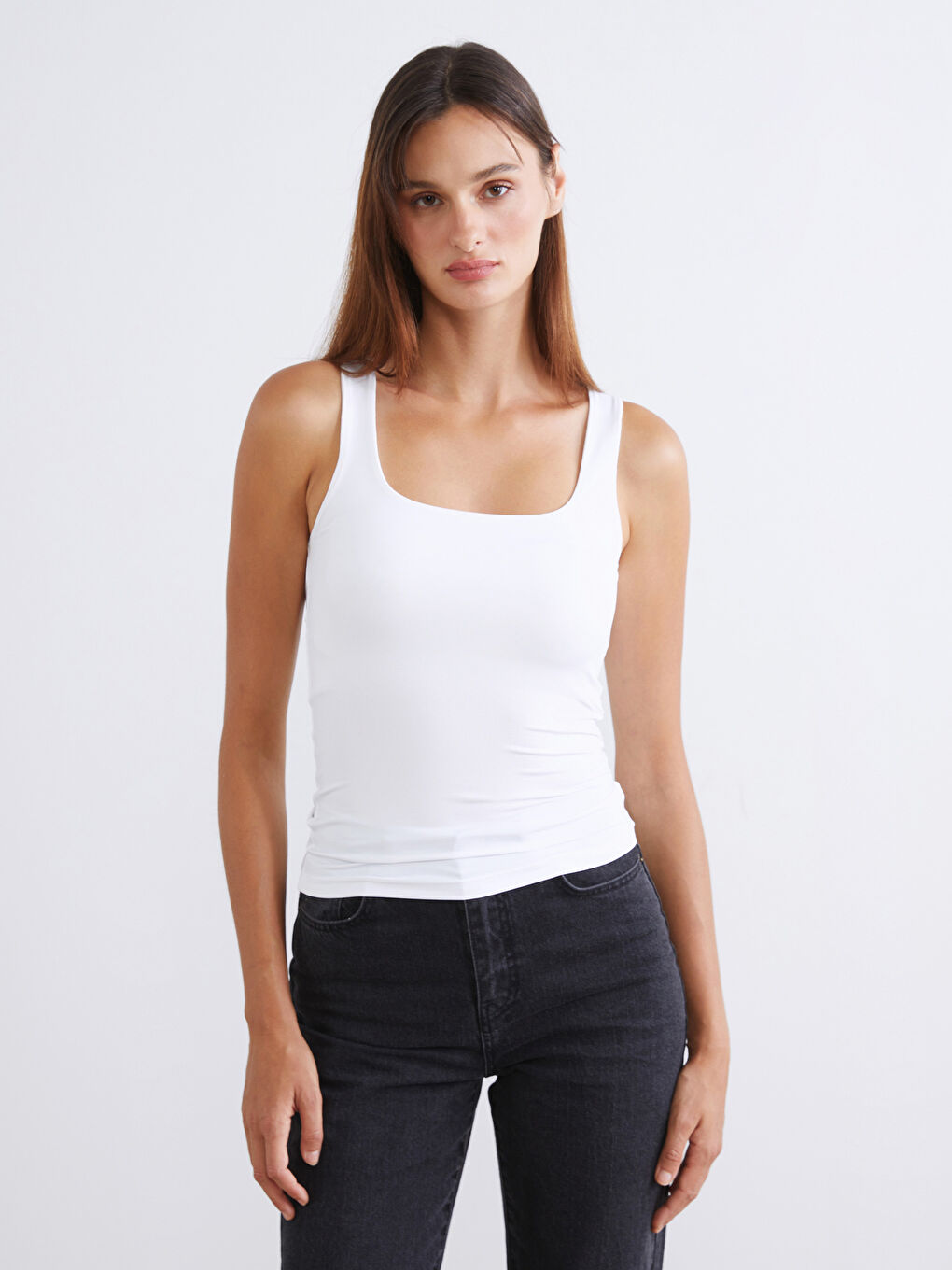 Beyaz Kare Yaka Kadın Atlet 2'li-1