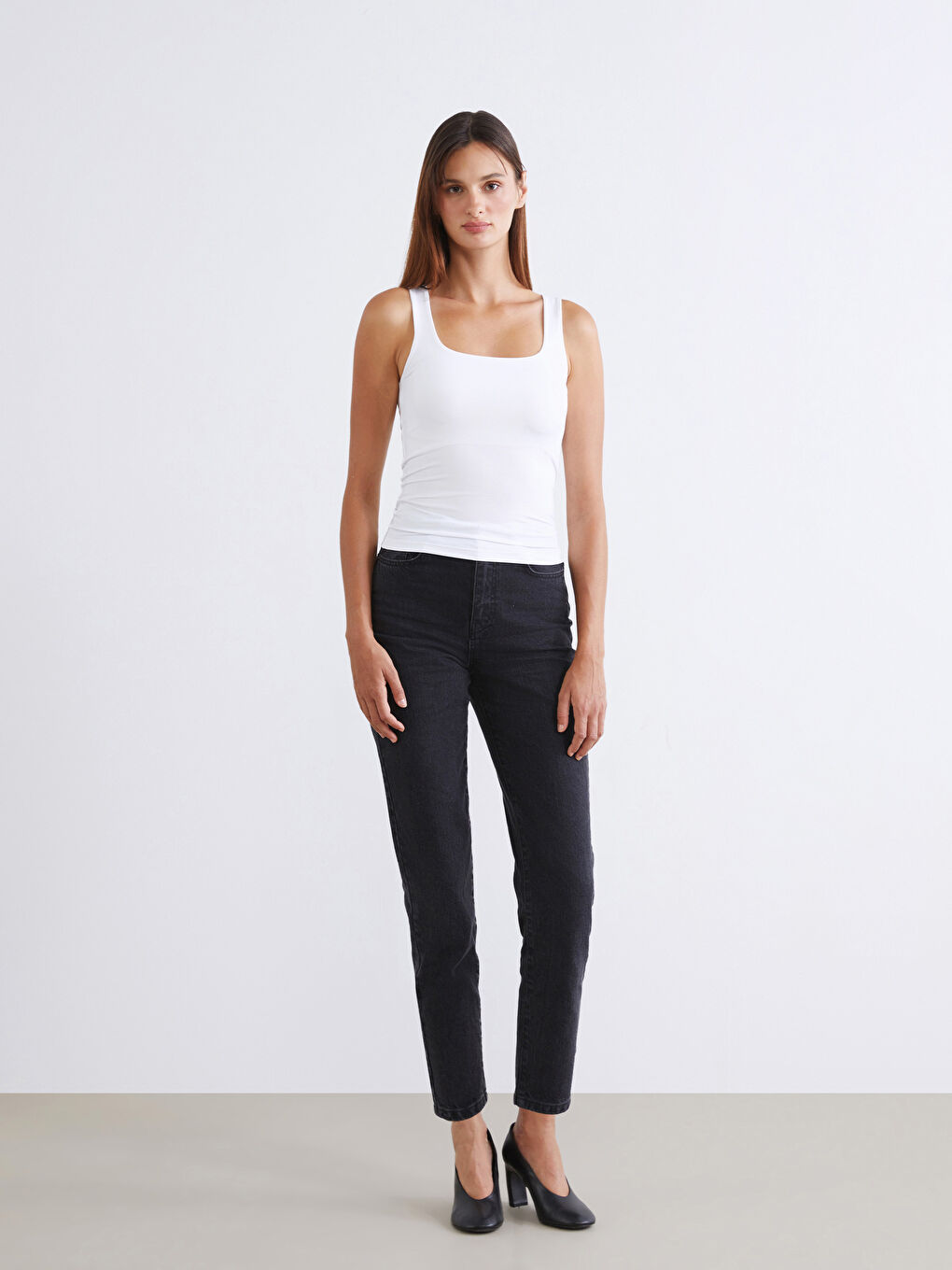 Beyaz Kare Yaka Kadın Atlet 2'li-2