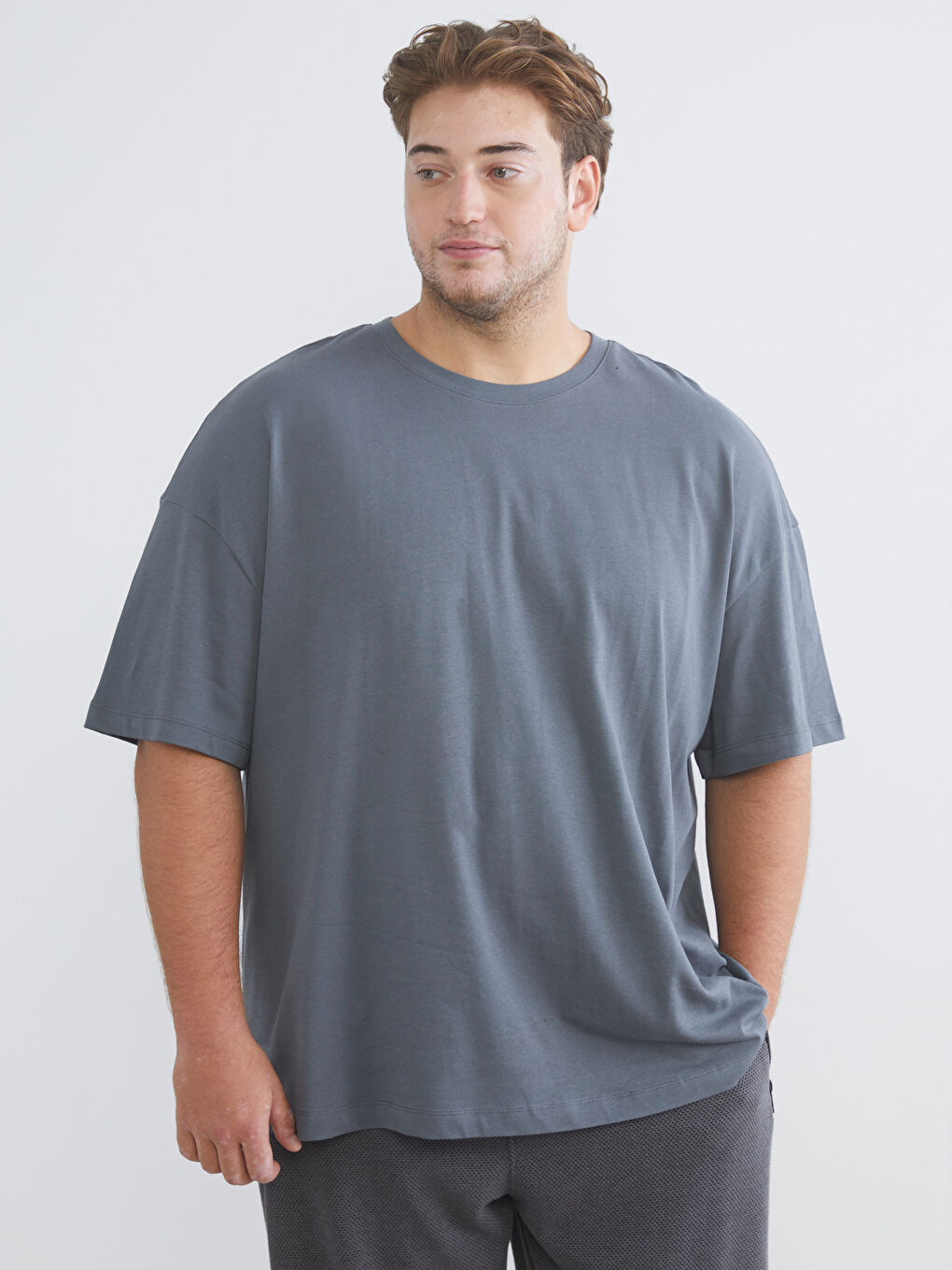 Gri Büyük Beden Basic Penye Erkek Tişört