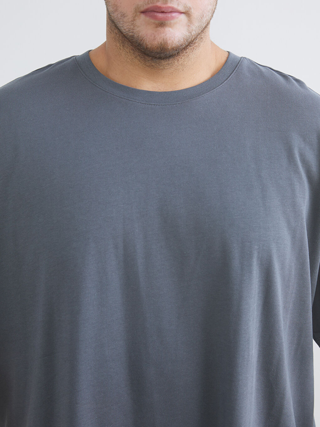 Gri Büyük Beden Basic Penye Erkek Tişört-5