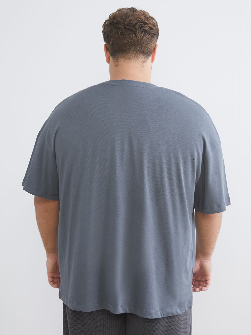 Gri Büyük Beden Basic Penye Erkek Tişört-7