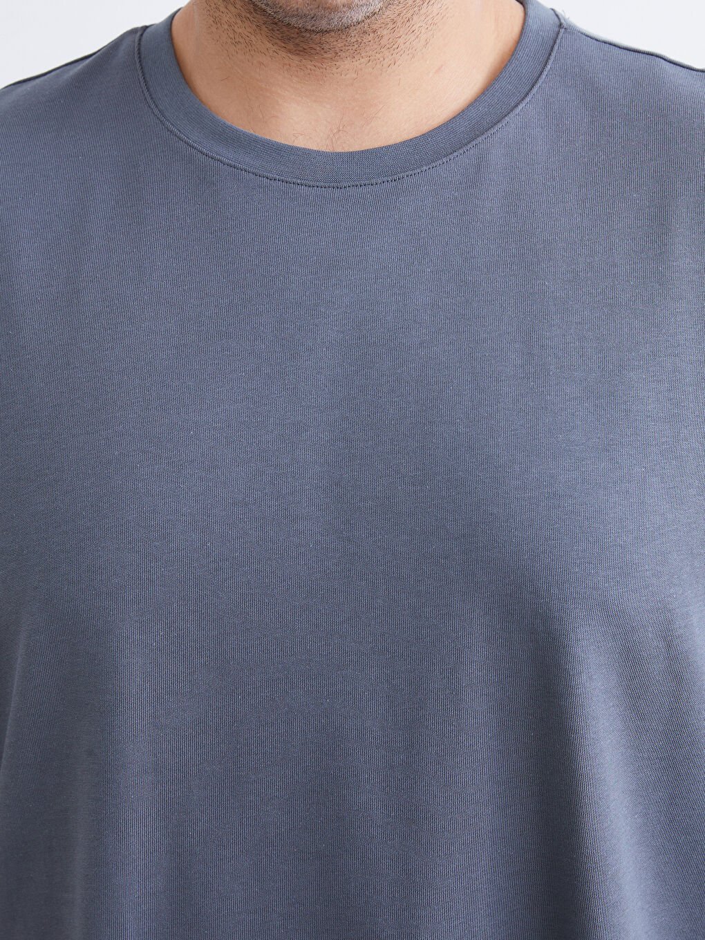 Gri Büyük Beden Basic Penye Erkek Tişört-4