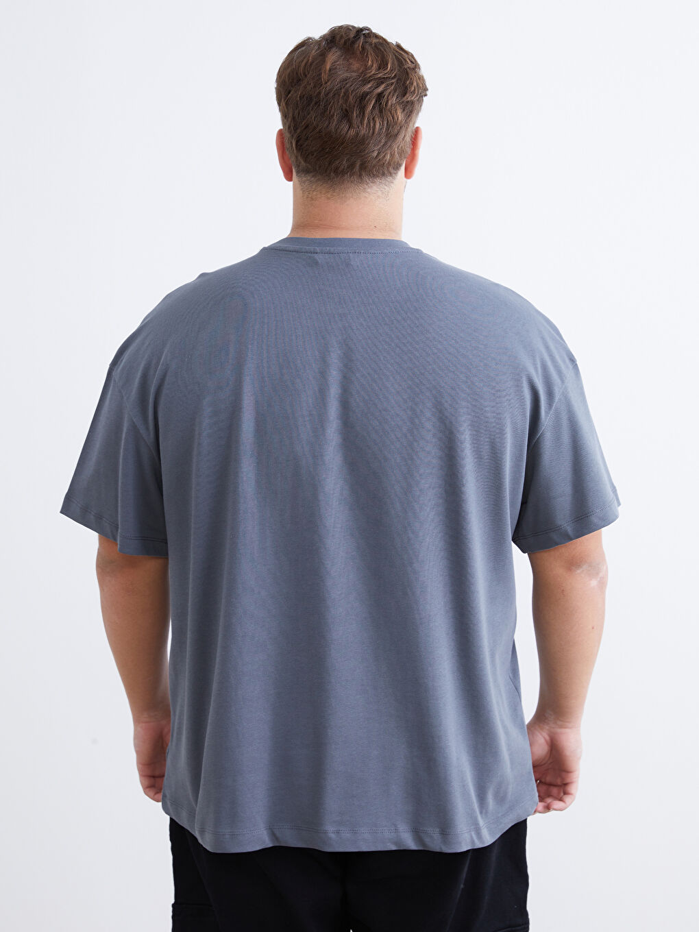 Gri Büyük Beden Basic Penye Erkek Tişört-6