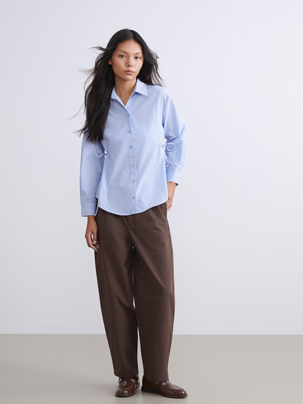 Lacivert Çizgili Poplin Kadın Gömlek Tunik-1