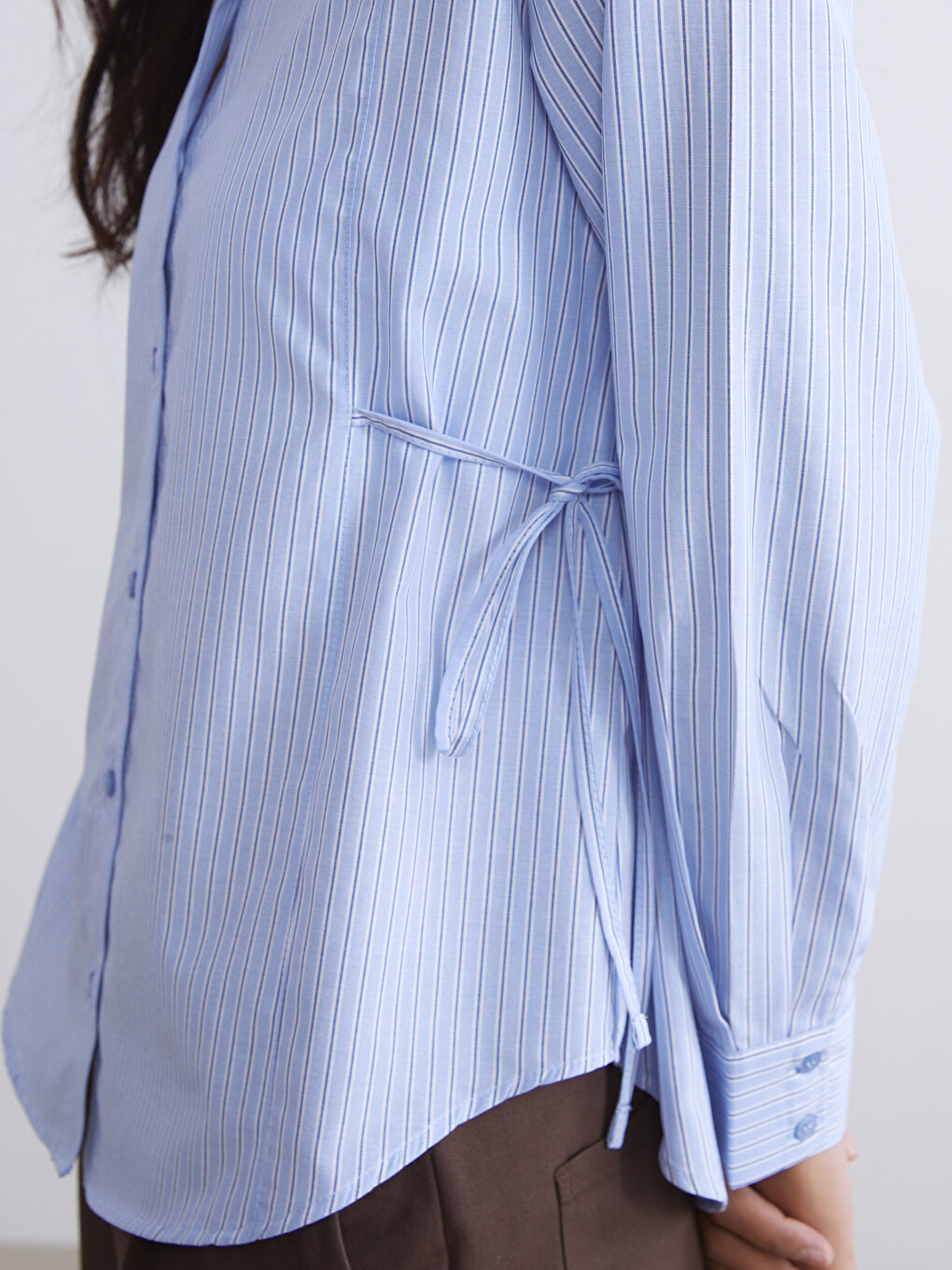 Lacivert Çizgili Poplin Kadın Gömlek Tunik-2