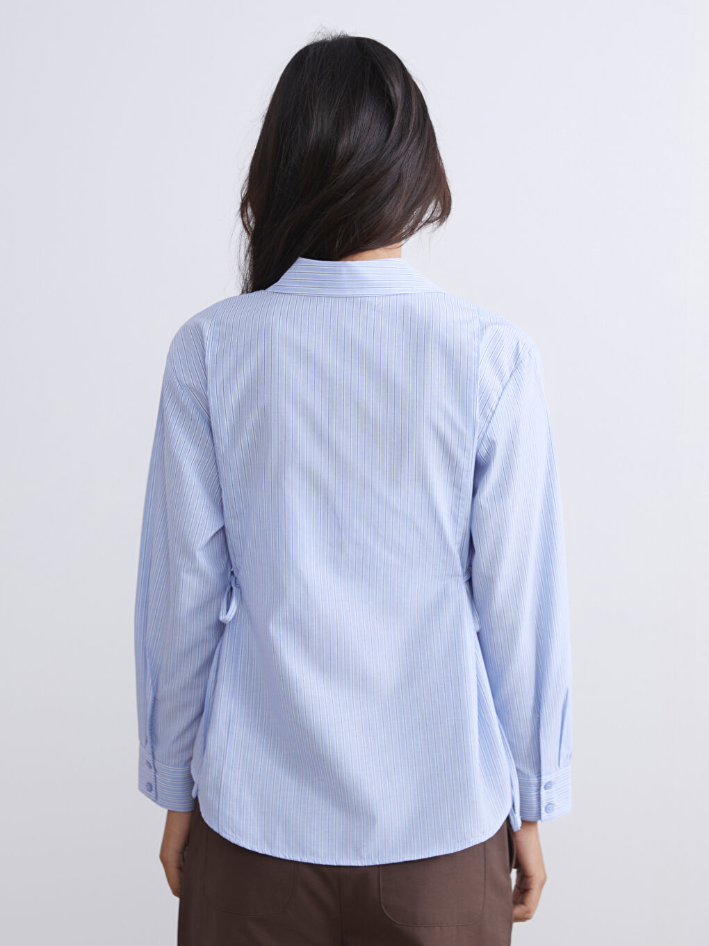 Lacivert Çizgili Poplin Kadın Gömlek Tunik-3