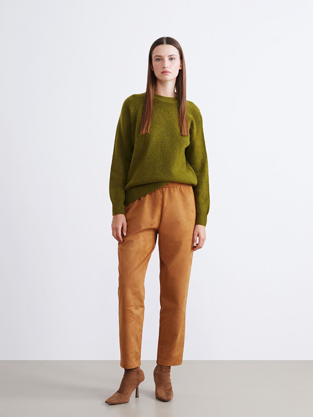 Elastic Waist Suede Look Women's Trousers