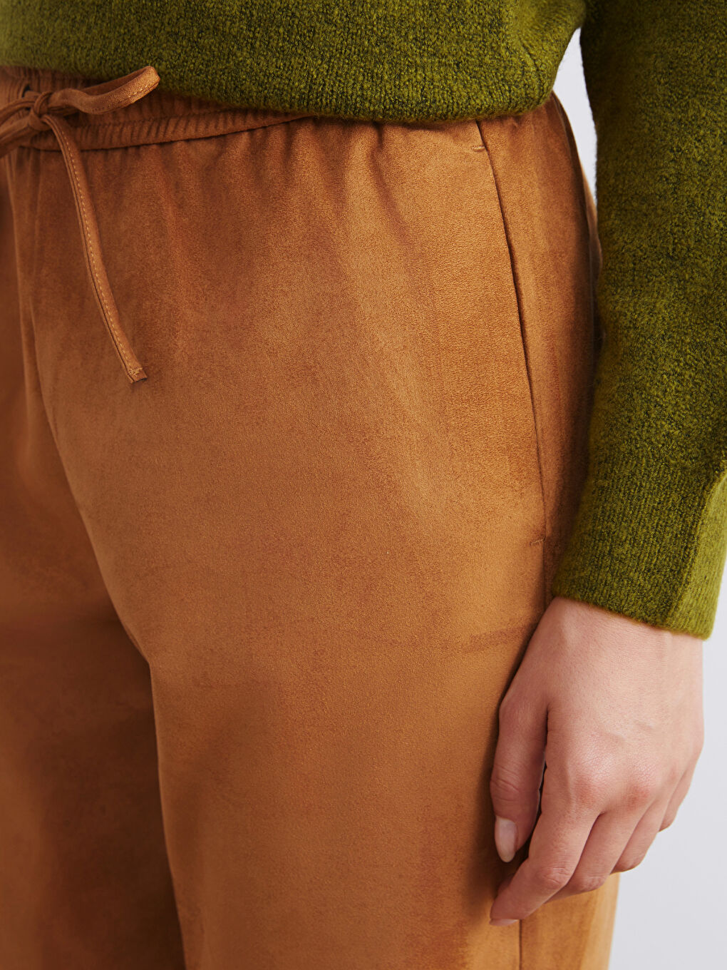 Elastic Waist Suede Look Women's Trousers-2