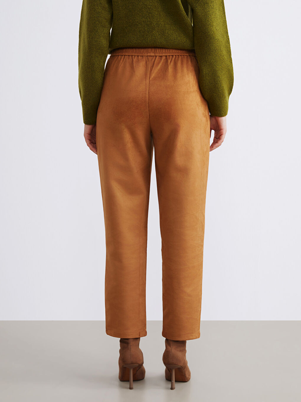 Elastic Waist Suede Look Women's Trousers-3