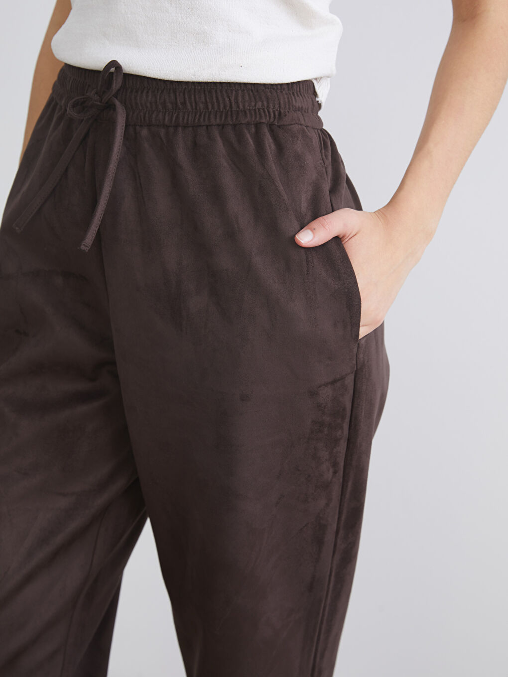 Elastic Waist Suede Look Women's Trousers-2