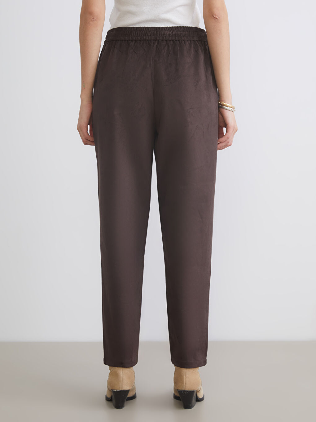 Elastic Waist Suede Look Women's Trousers-3