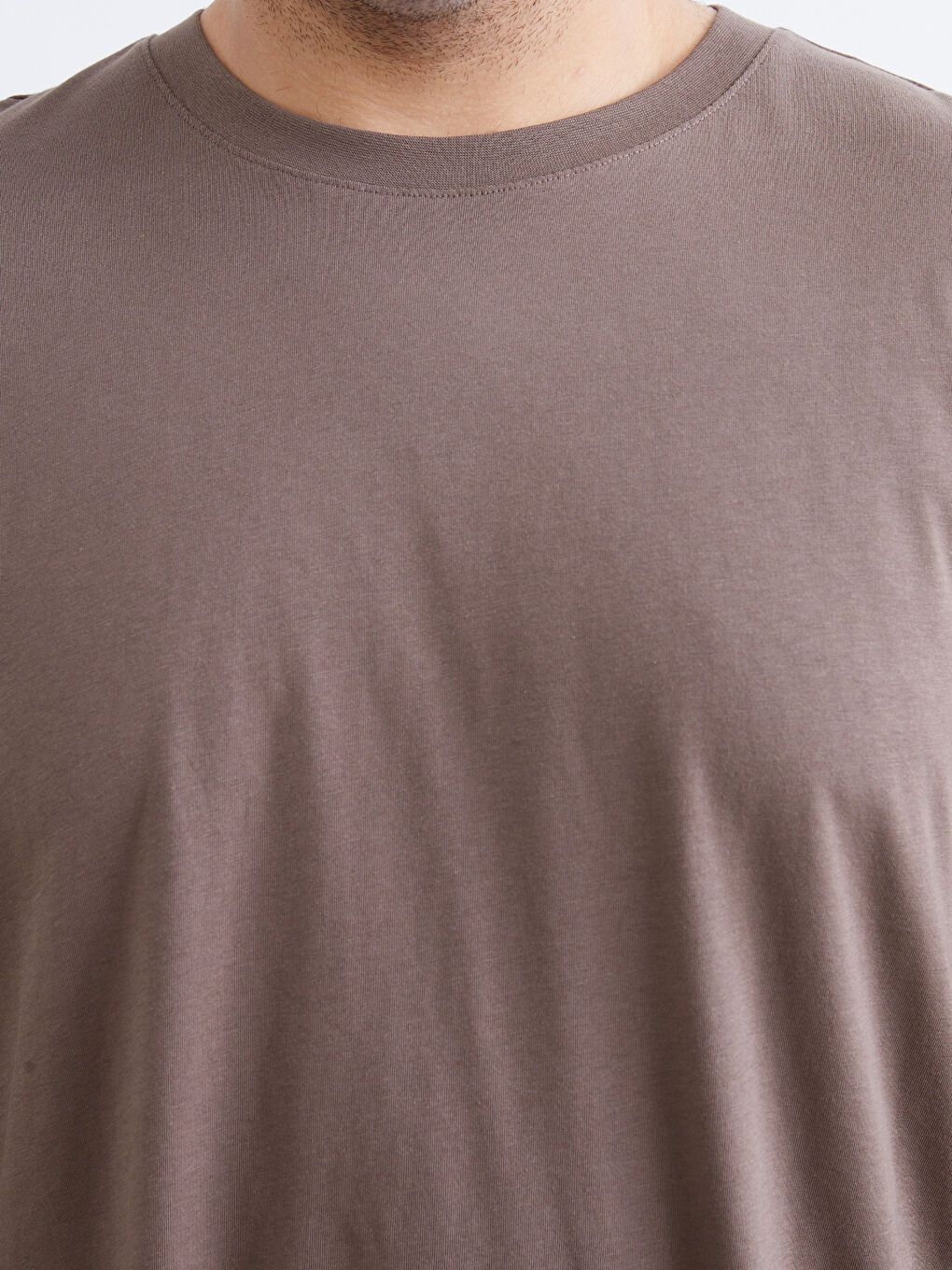 Kahverengi Büyük Beden Basic Penye Erkek Tişört-6
