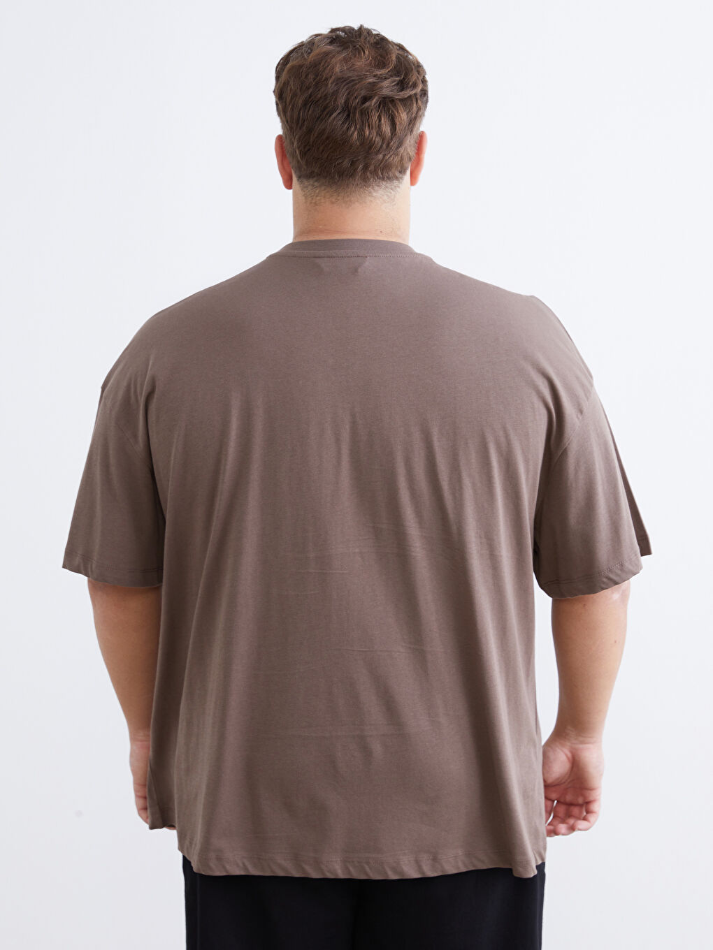 Kahverengi Büyük Beden Basic Penye Erkek Tişört-7