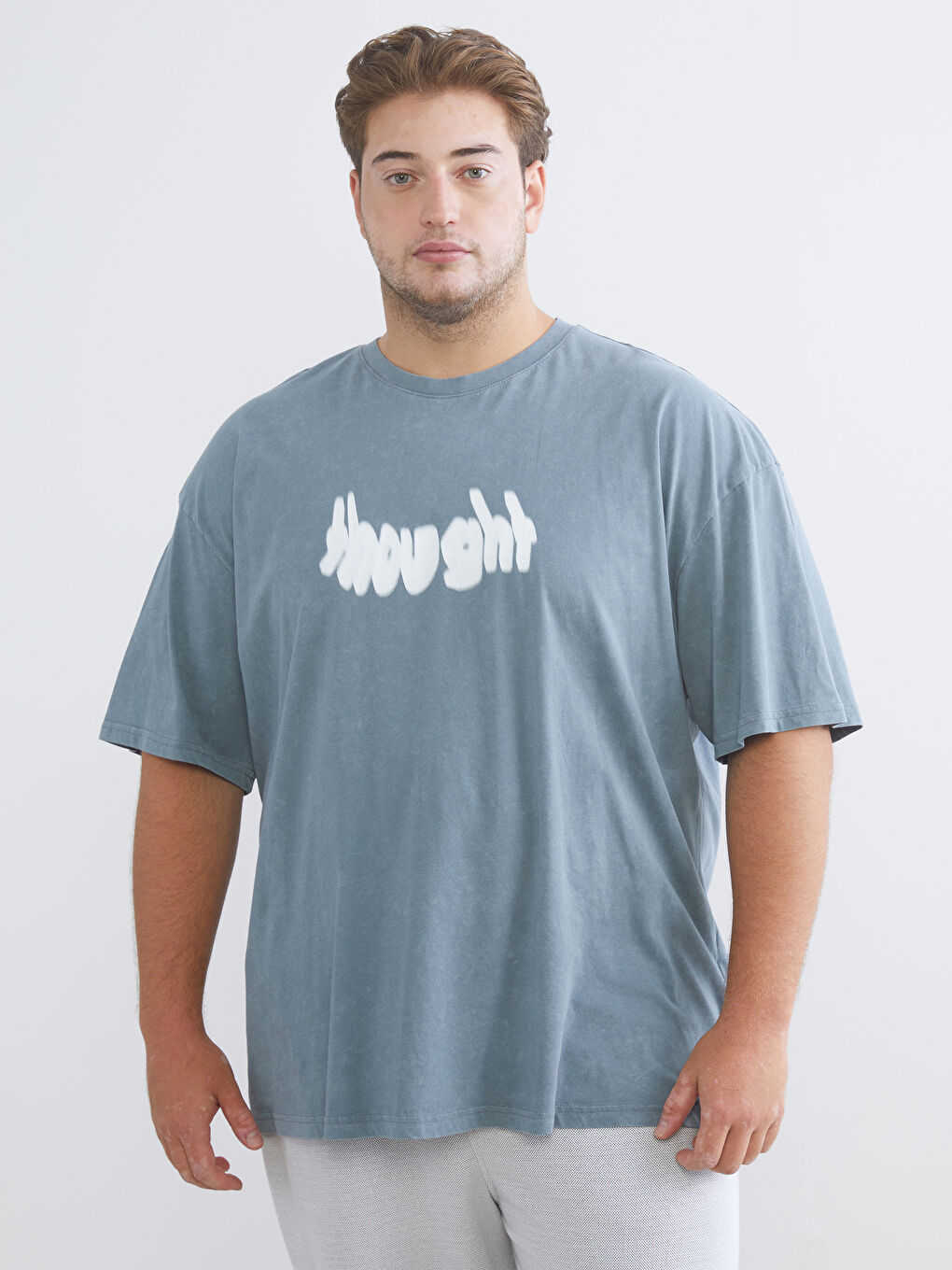 Plus Size Crew Neck Printed Cotton Men's T-Shirt