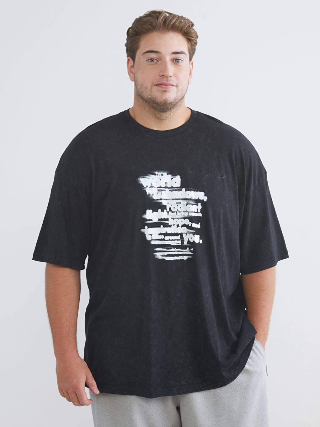 Plus Size Crew Neck Printed Cotton Men's T-Shirt