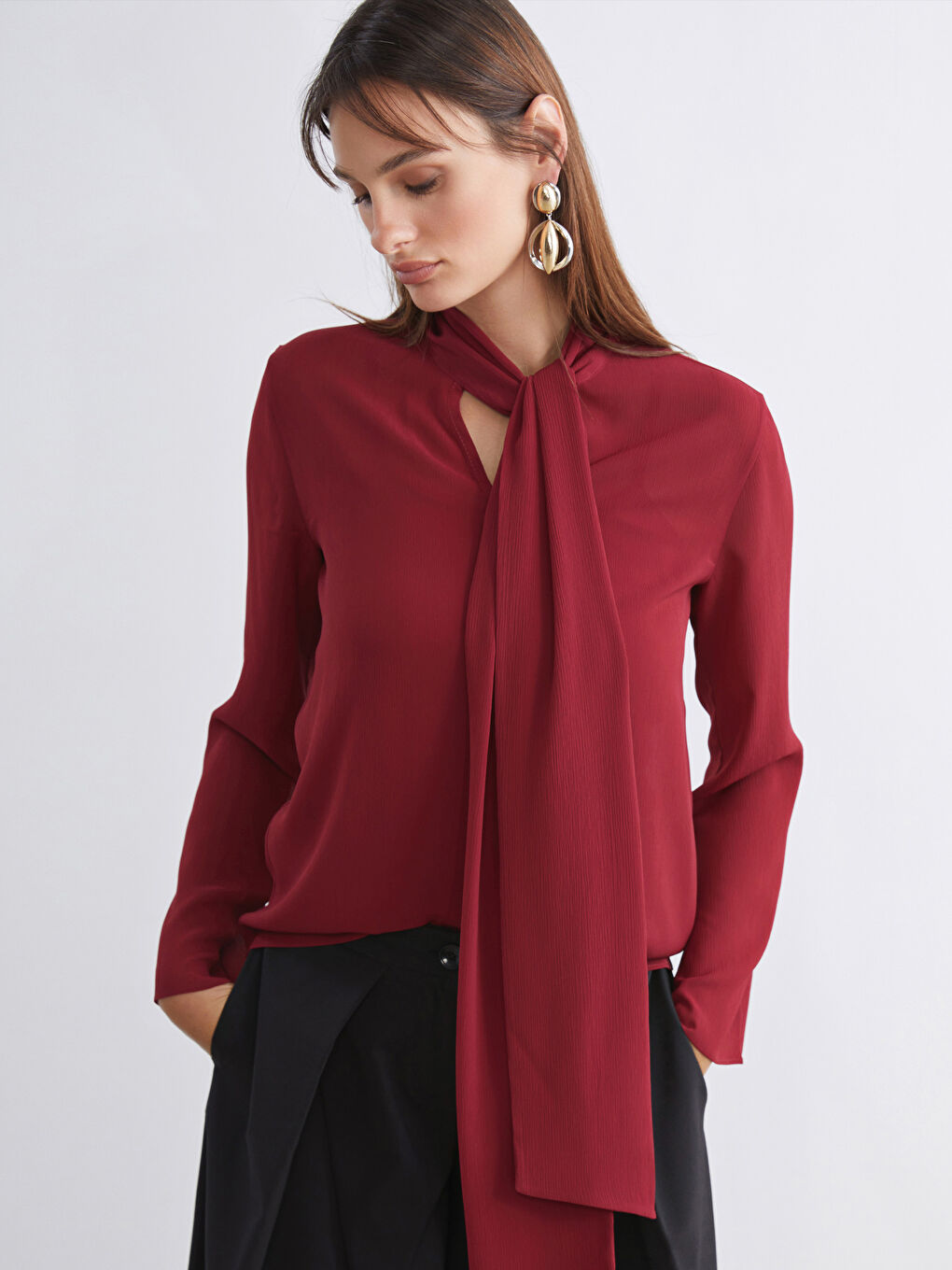 Bordo Şal Yaka Bluz ve Atlet