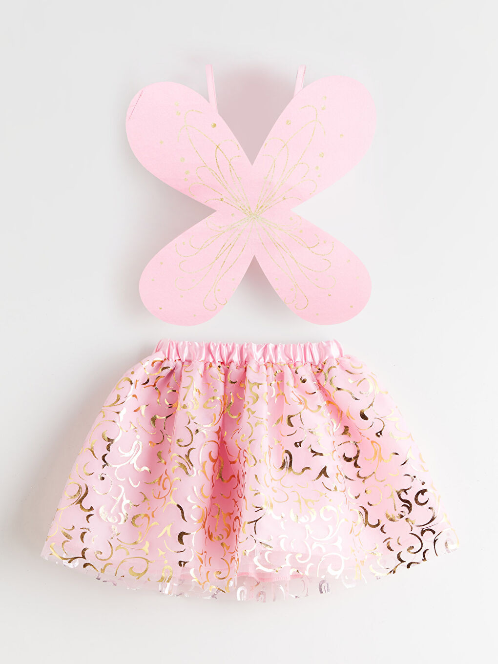 Pembe Kız Çocuk Tütü Etek ve Kanat Kostüm-1