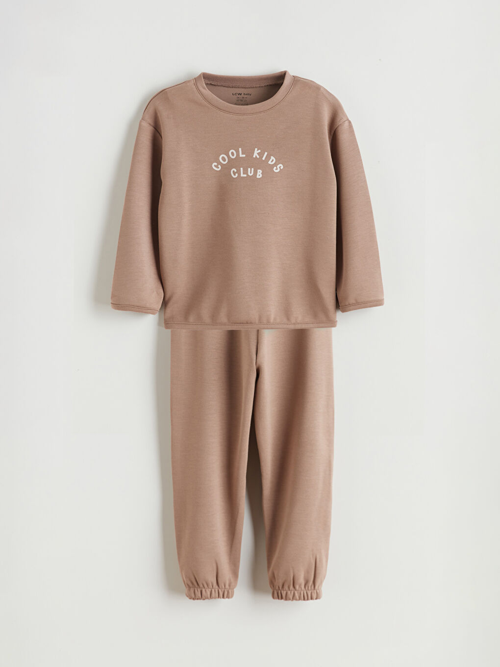 Kahverengi Bisiklet Yaka Erkek Bebek Sweatshirt ve Eşofman Alt 2'li