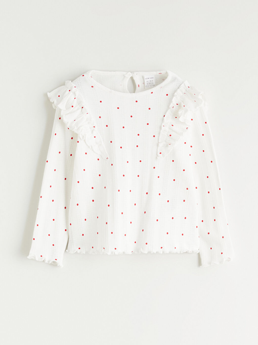 Ekru Bisiklet Yaka Puantiyeli Kız Bebek Tişört