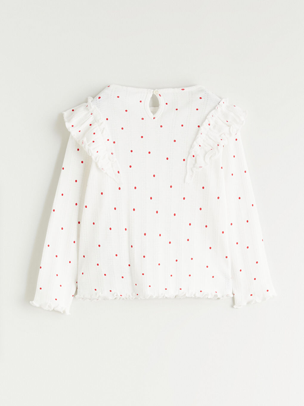 Ekru Bisiklet Yaka Puantiyeli Kız Bebek Tişört-1