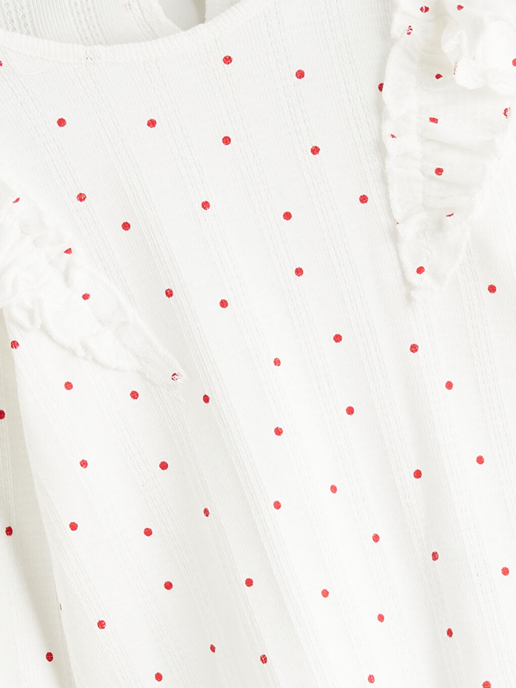 Ekru Bisiklet Yaka Puantiyeli Kız Bebek Tişört-2