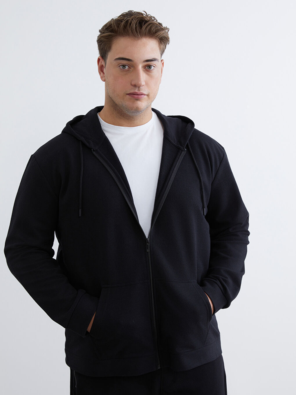 Men's Plus Size Basic Hooded Zip-Up Sweatshirt-1