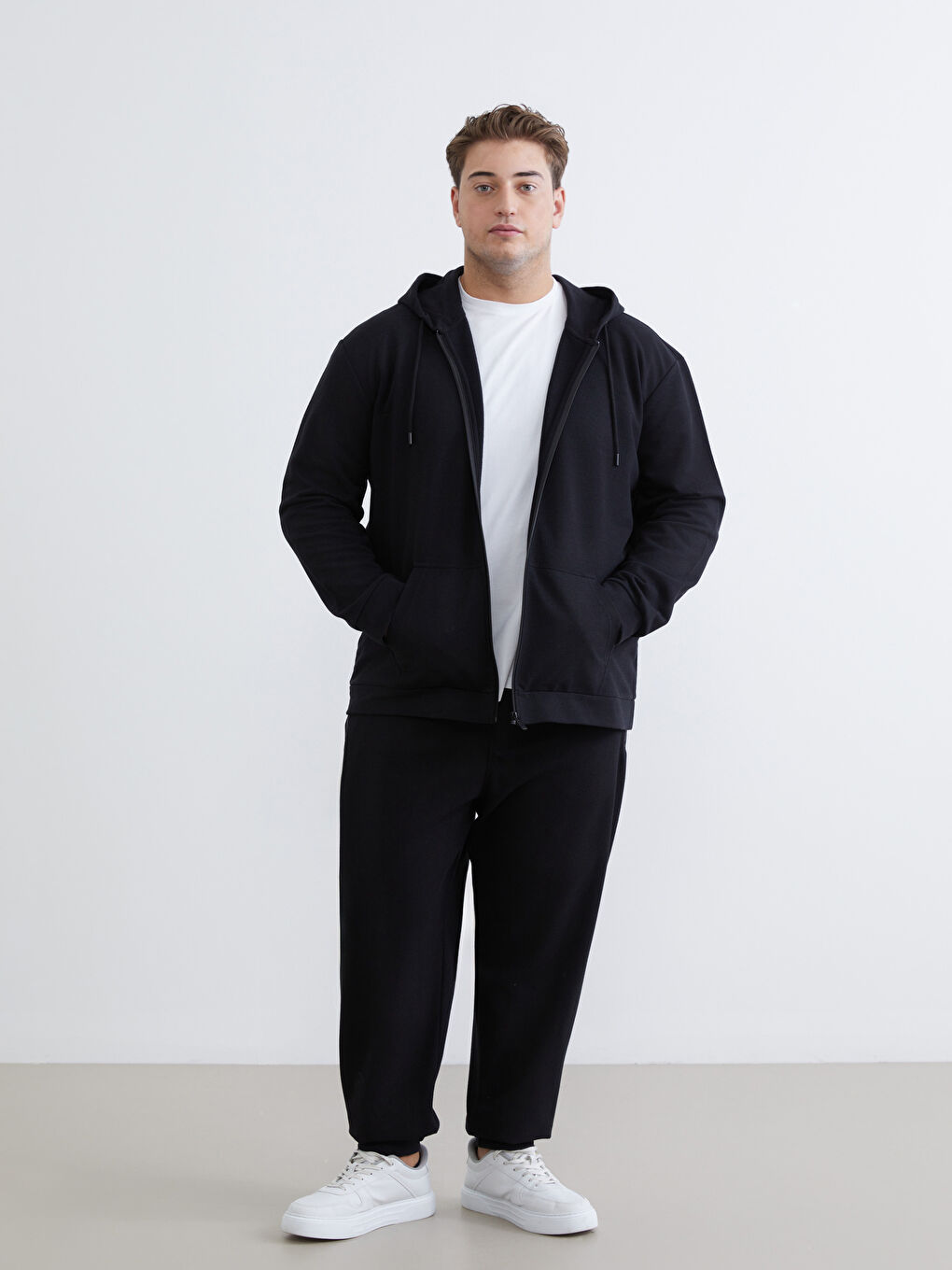 Men's Plus Size Basic Hooded Zip-Up Sweatshirt-5