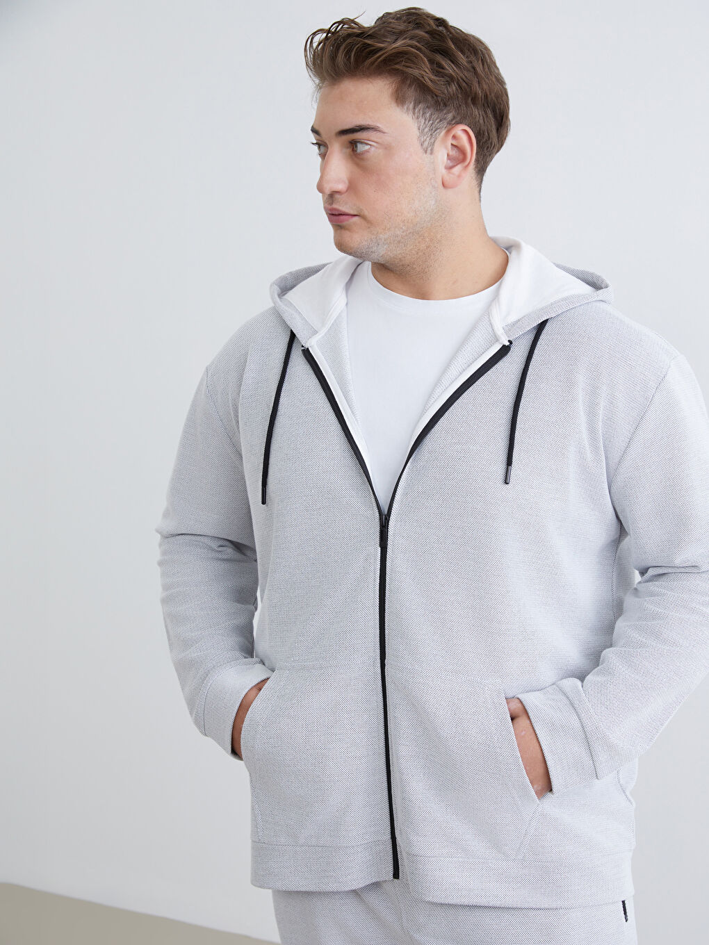 Men's Plus Size Basic Hooded Zip-Up Sweatshirt-1