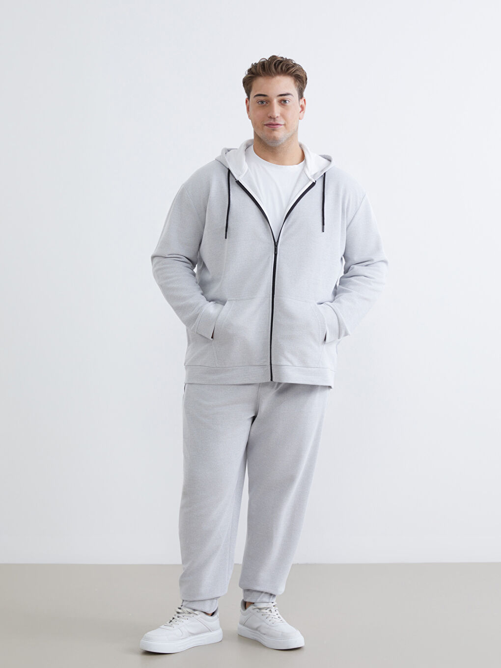 Men's Plus Size Basic Hooded Zip-Up Sweatshirt-5