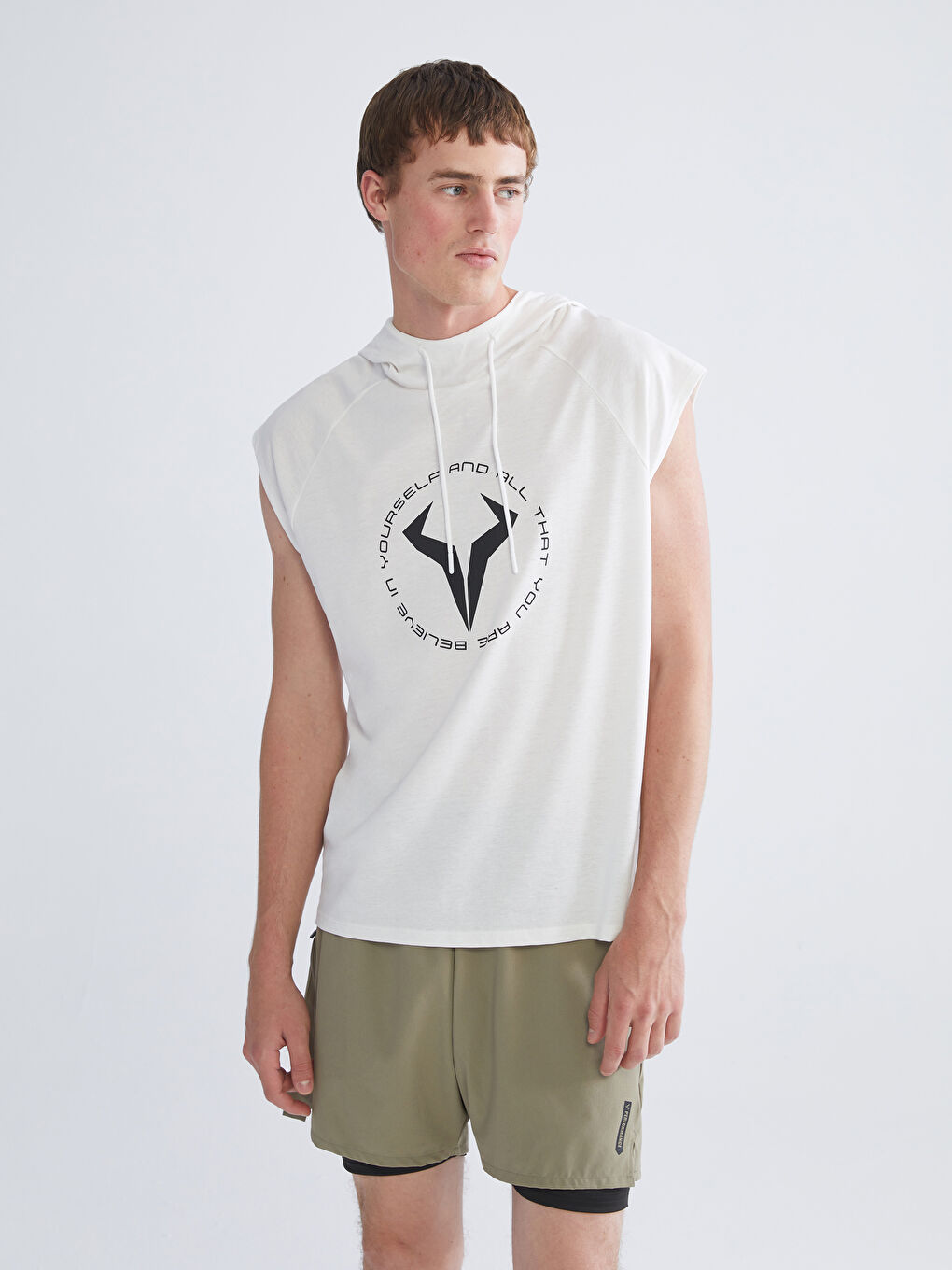 Αμάνικο Εκτυπωμένο Ανδρικό T-Shirt με Κουκούλα