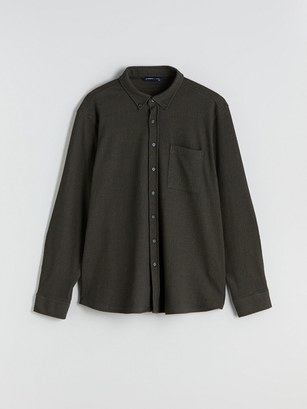 Haki Büyük Beden Dokulu Erkek Gömlek-4