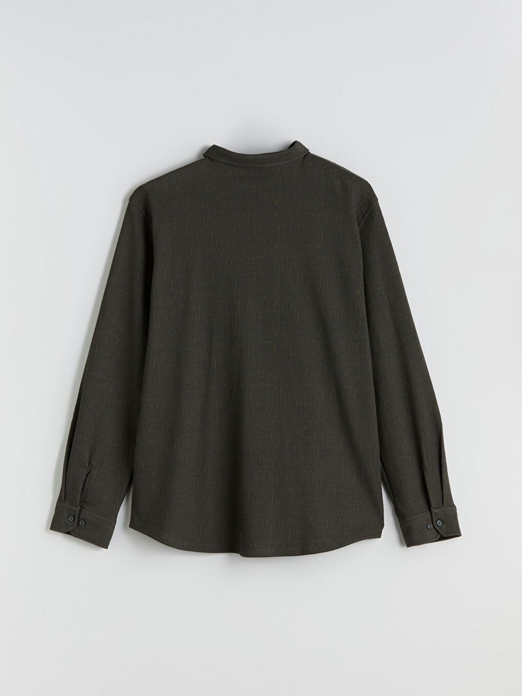 Haki Büyük Beden Dokulu Erkek Gömlek-5