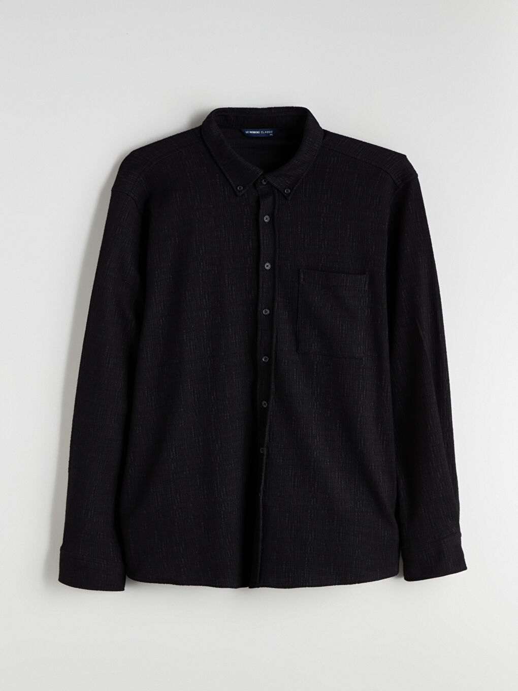 Siyah Büyük Beden Dokulu Erkek Gömlek-4