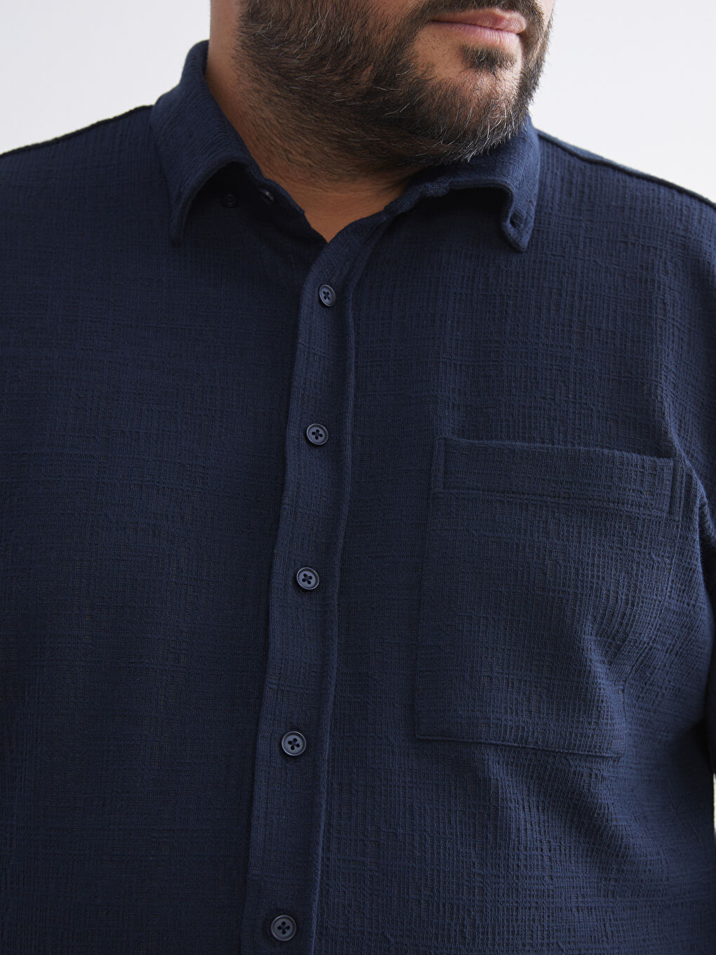 Lacivert Büyük Beden Dokulu Erkek Gömlek-2