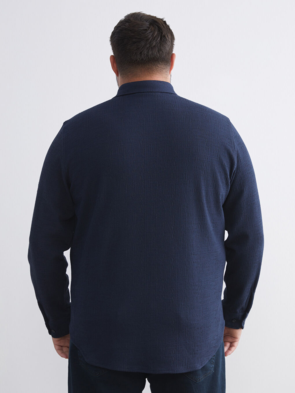 Lacivert Büyük Beden Dokulu Erkek Gömlek-3