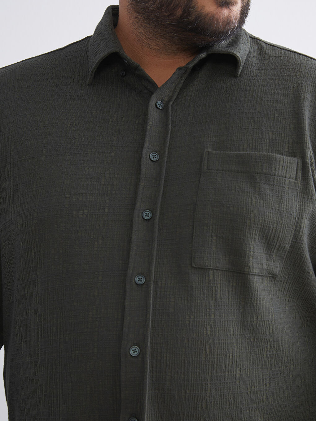 Haki Büyük Beden Dokulu Erkek Gömlek-2