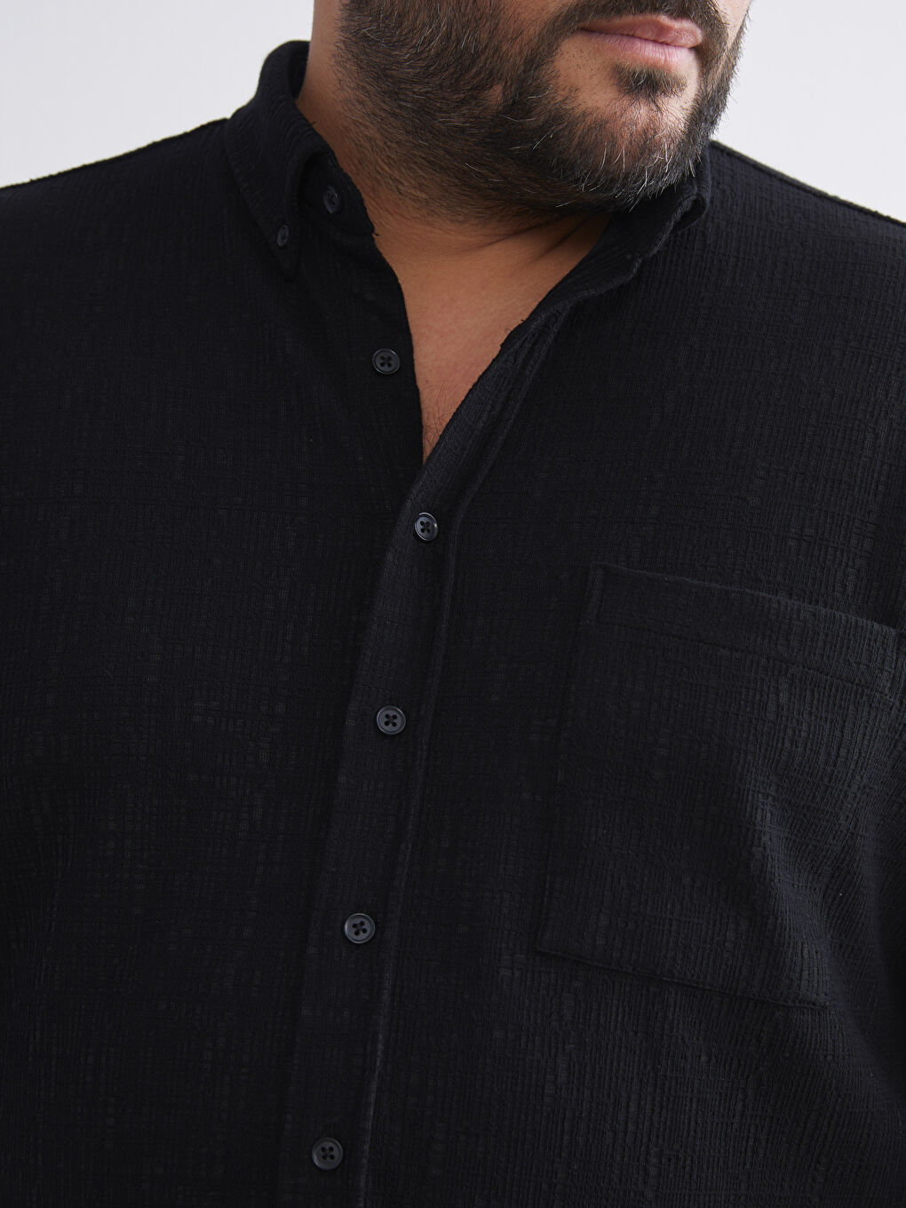 Siyah Büyük Beden Dokulu Erkek Gömlek-2