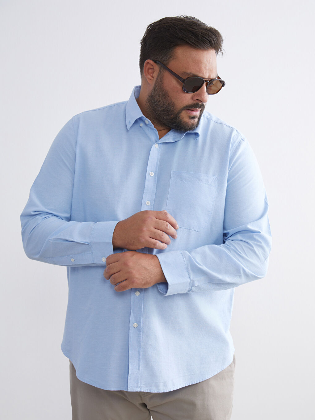 Mavi Büyük Beden Regular Fit Uzun Kollu Erkek Gömlek