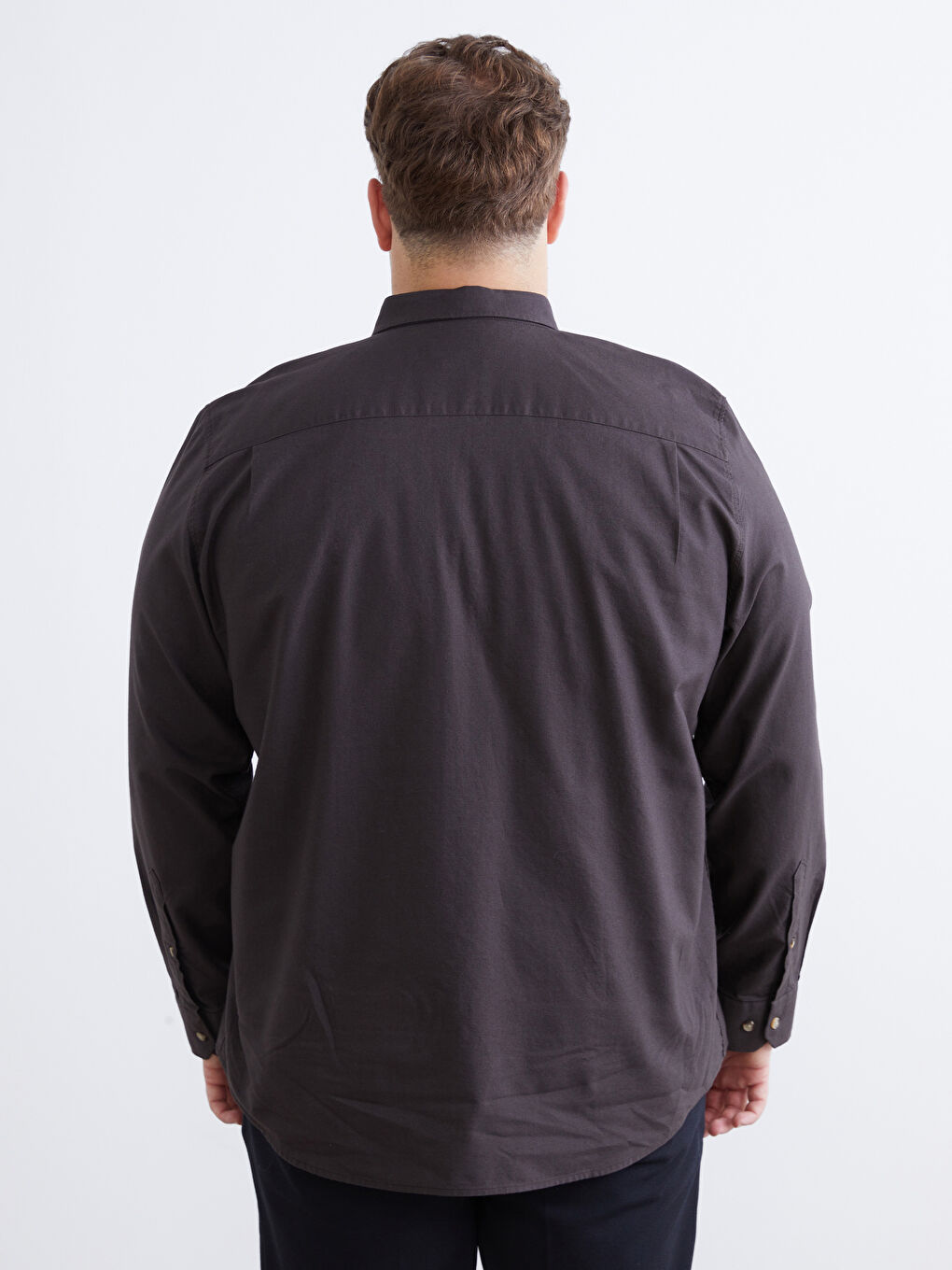 Kahverengi Büyük Beden Regular Fit Uzun Kollu Erkek Gömlek-3