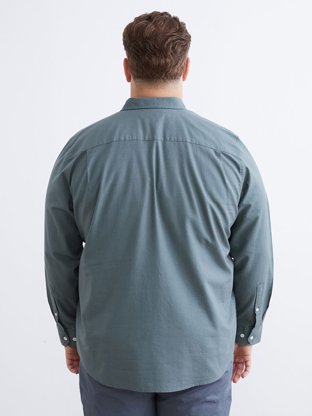 Yeşil Büyük Beden Regular Fit Uzun Kollu Erkek Gömlek-3