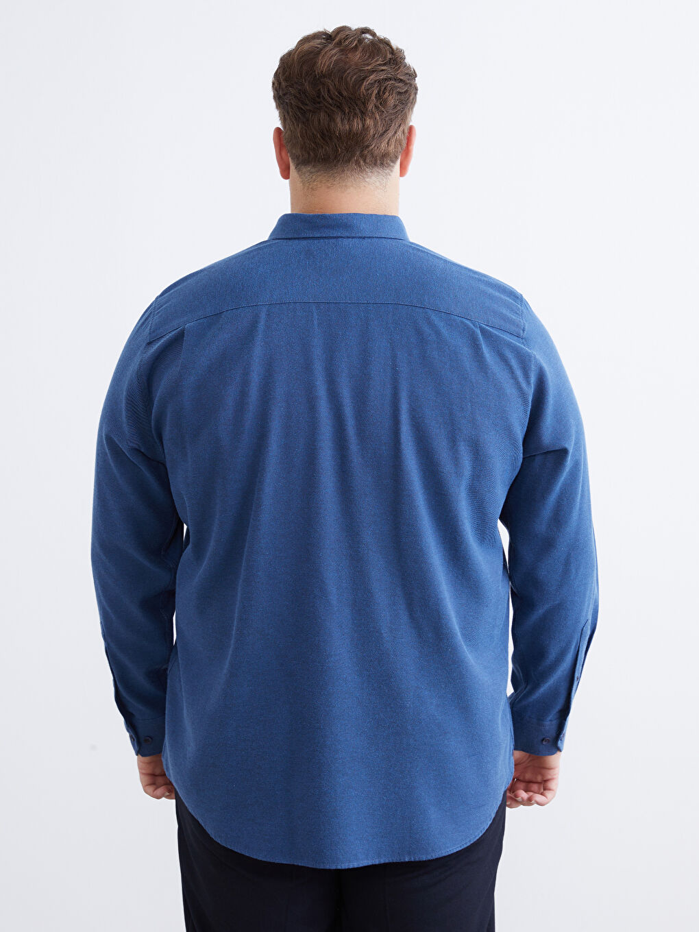 İndigo Büyük Beden Regular Fit Uzun Kollu Gabardin Erkek Gömlek-3