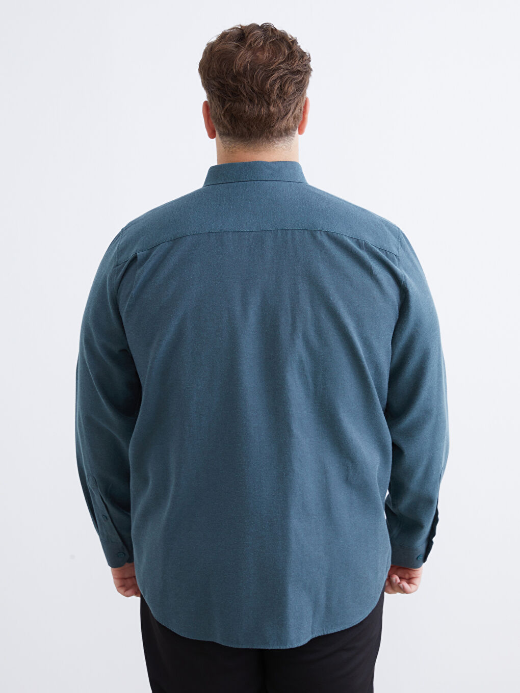 Yeşil Büyük Beden Regular Fit Uzun Kollu Gabardin Erkek Gömlek-3