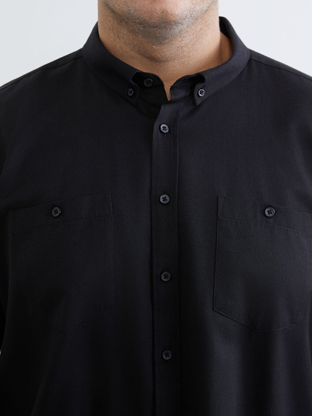 Siyah Büyük Beden Regular Fit Uzun Kollu Gabardin Erkek Gömlek-2