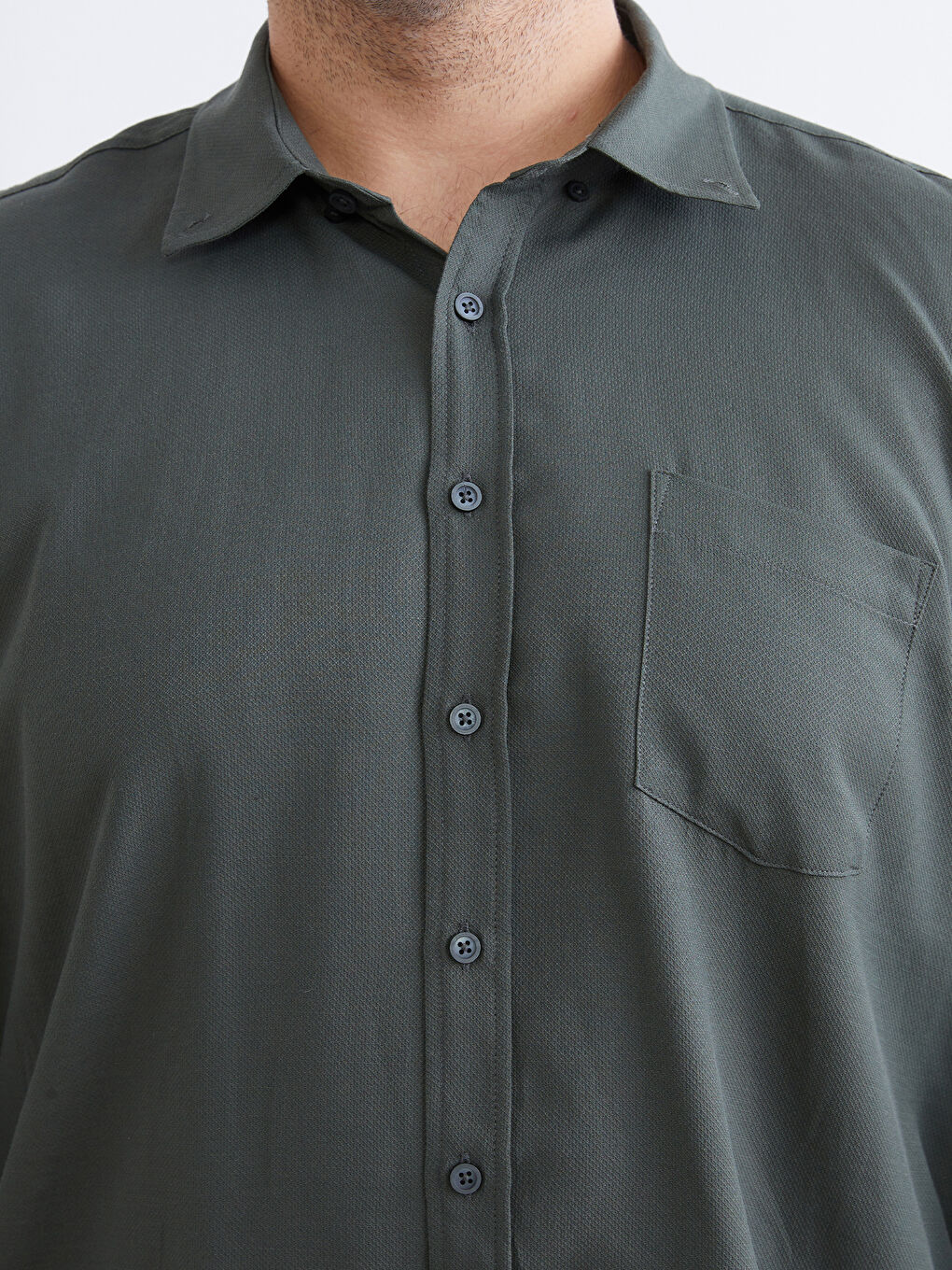 Haki Büyük Beden Armürlü Erkek Gömlek-2