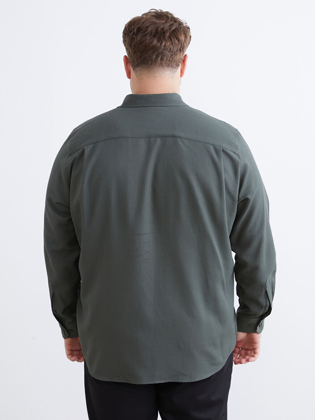 Haki Büyük Beden Armürlü Erkek Gömlek-3