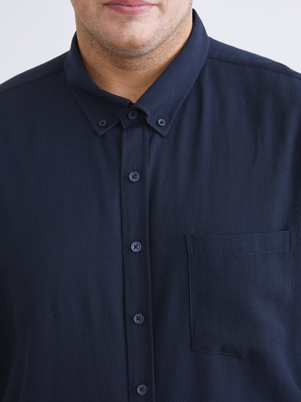 Lacivert Büyük Beden Armürlü Erkek Gömlek-5