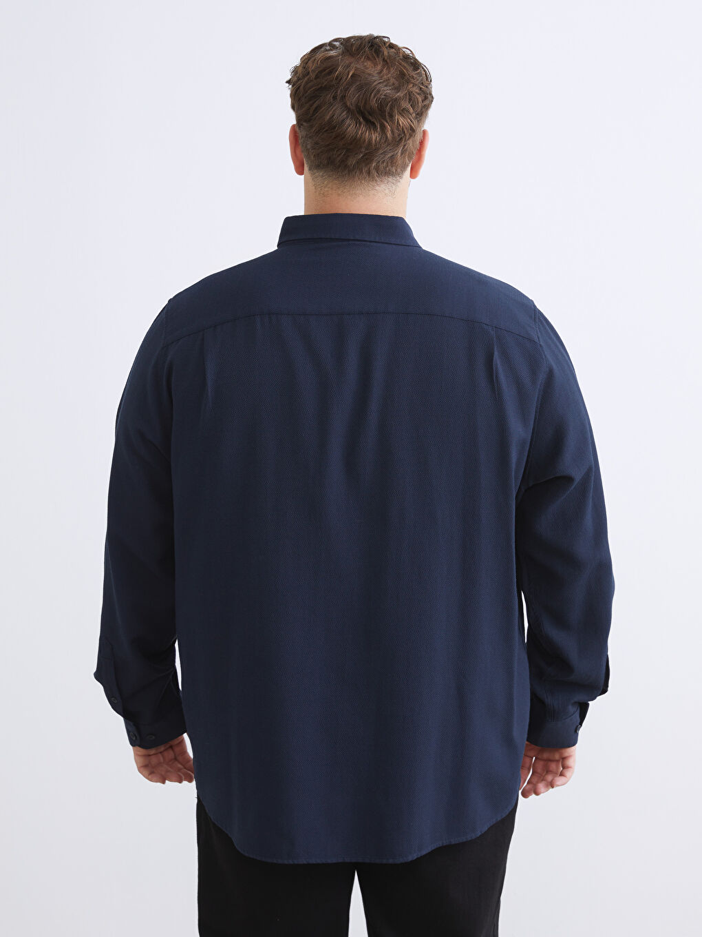 Lacivert Büyük Beden Armürlü Erkek Gömlek-6