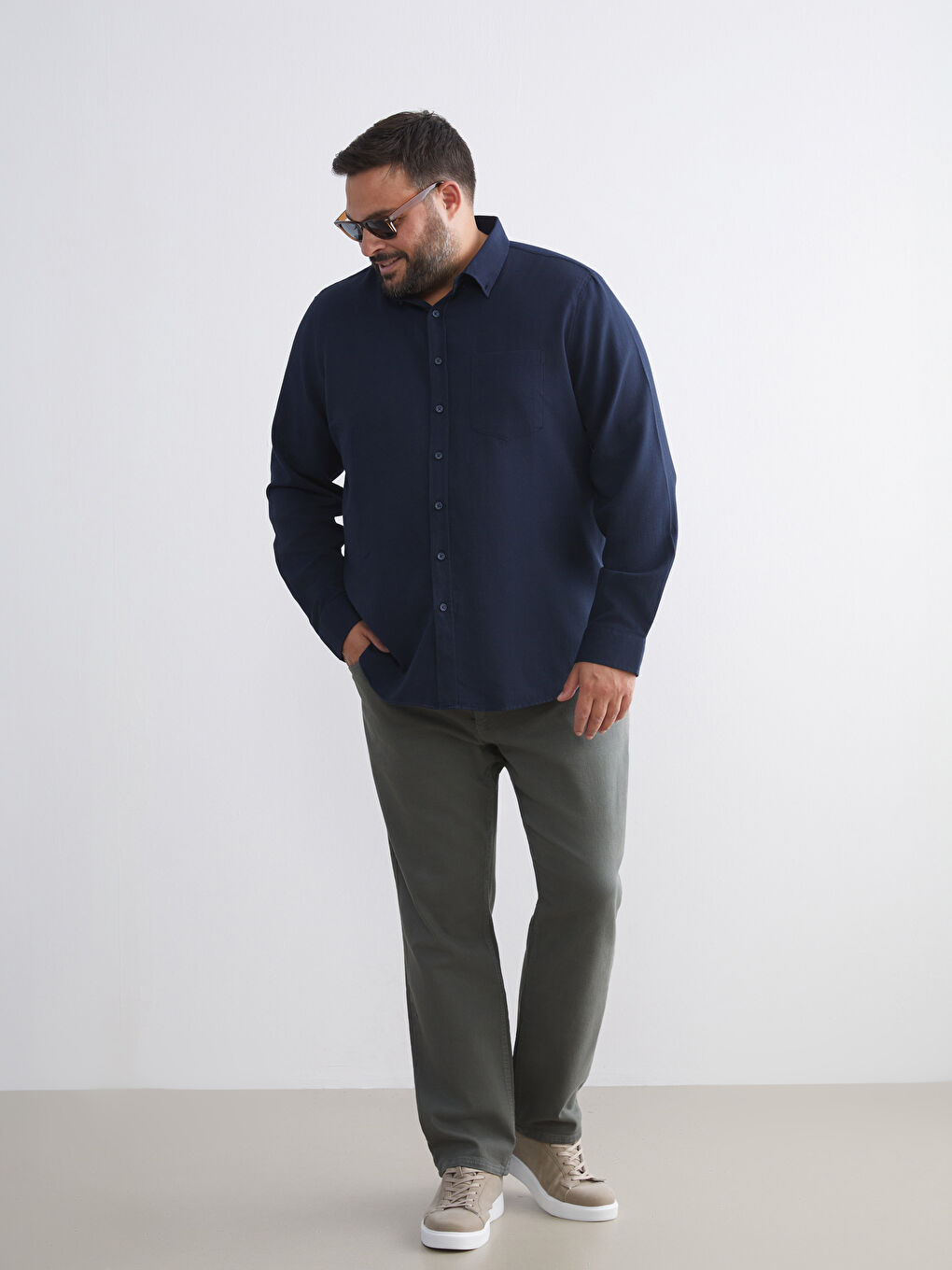 Lacivert Büyük Beden Armürlü Erkek Gömlek-2