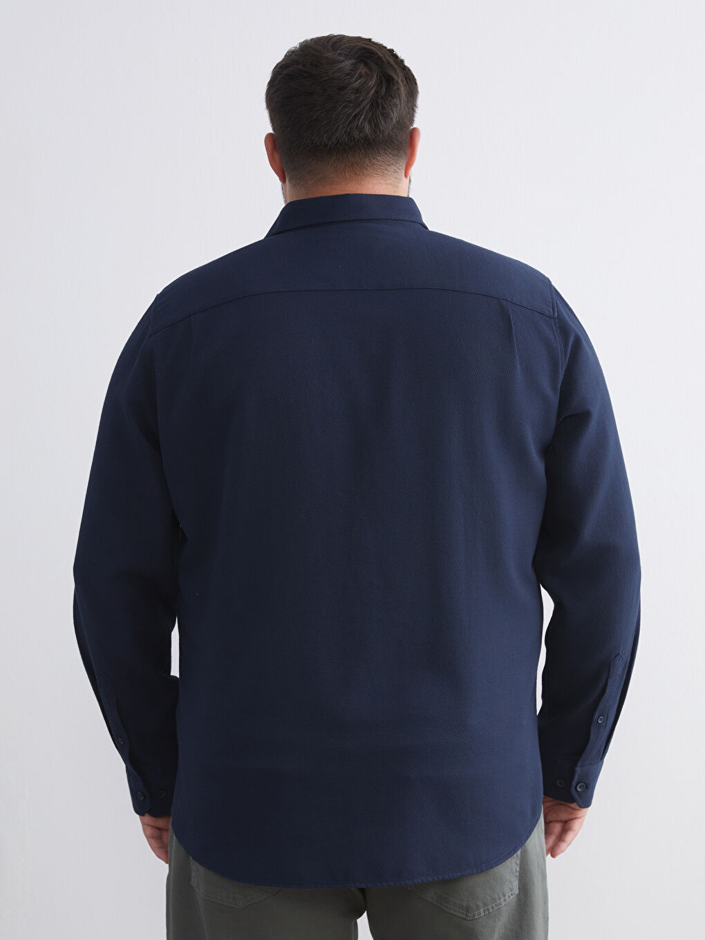 Lacivert Büyük Beden Armürlü Erkek Gömlek-3