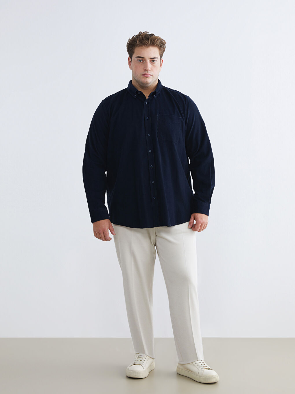 Lacivert Regular Fit Uzun Kollu Kadife Erkek Gömlek-1